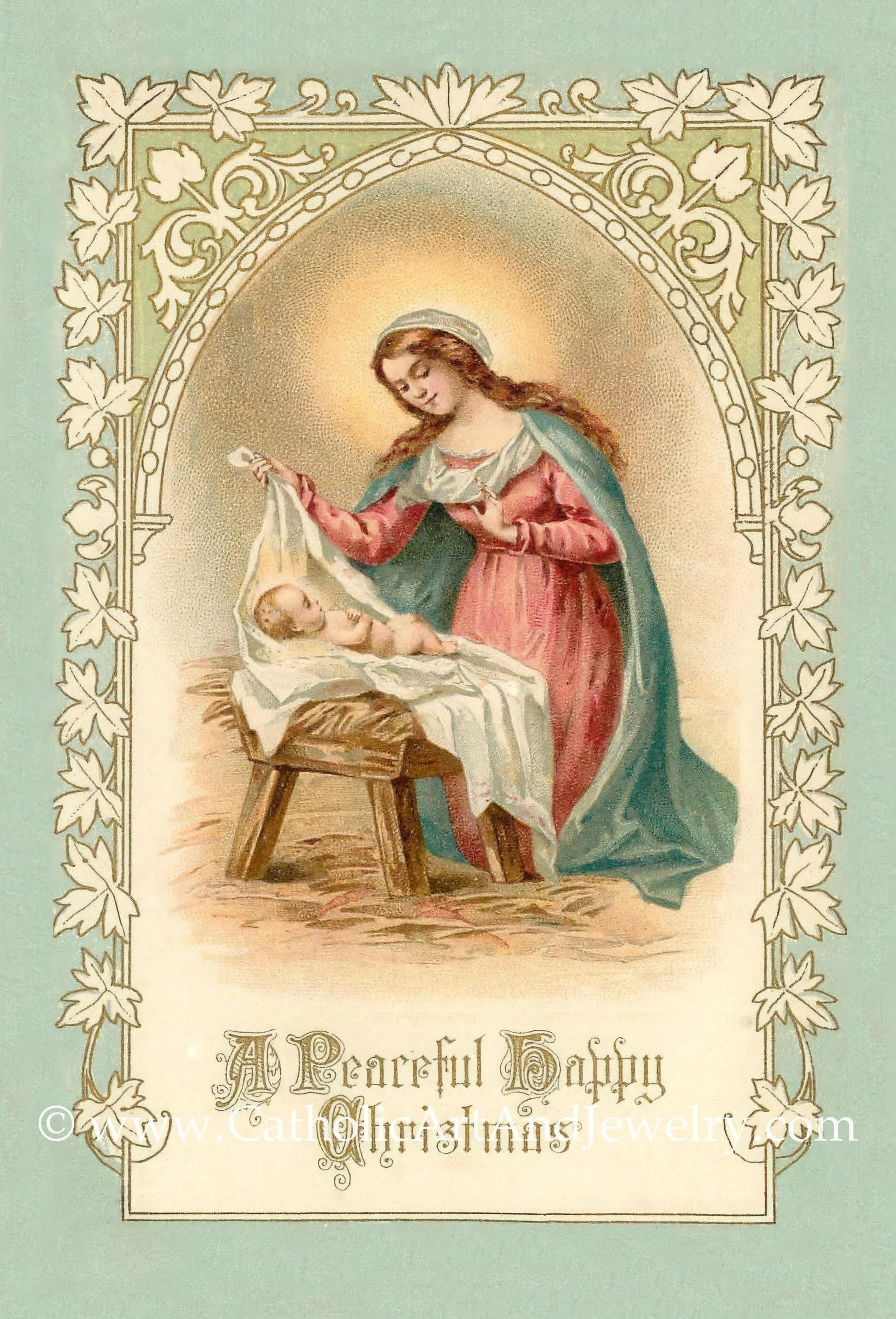 A Peacefuil, Happy Christmas – Christmas Postcard with Envelopes Available – 3, 10, or 100 – Restored Vintage Religious Postcard