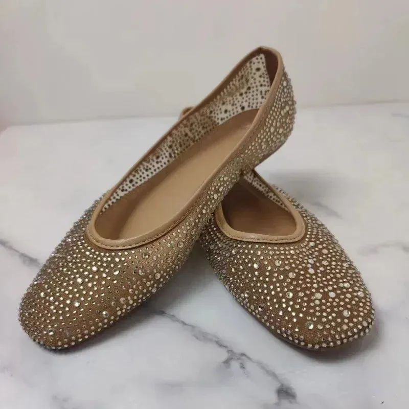 ADVBRIDGE  -  Women's Flats Spring Casual Shoes New Shallow Round Toe Luxury Shiny Diamond Mesh Fabric Comfort Walking Ballet Flat Female