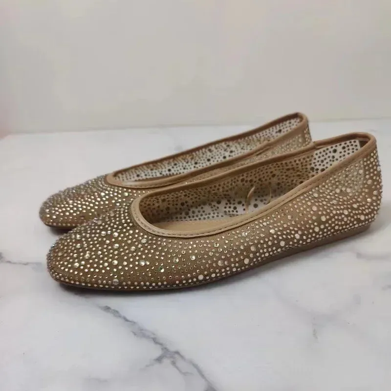 ADVBRIDGE  -  Women's Flats Spring Casual Shoes New Shallow Round Toe Luxury Shiny Diamond Mesh Fabric Comfort Walking Ballet Flat Female
