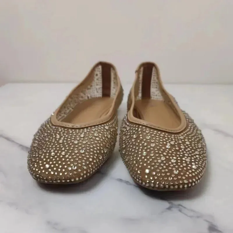ADVBRIDGE  -  Women's Flats Spring Casual Shoes New Shallow Round Toe Luxury Shiny Diamond Mesh Fabric Comfort Walking Ballet Flat Female