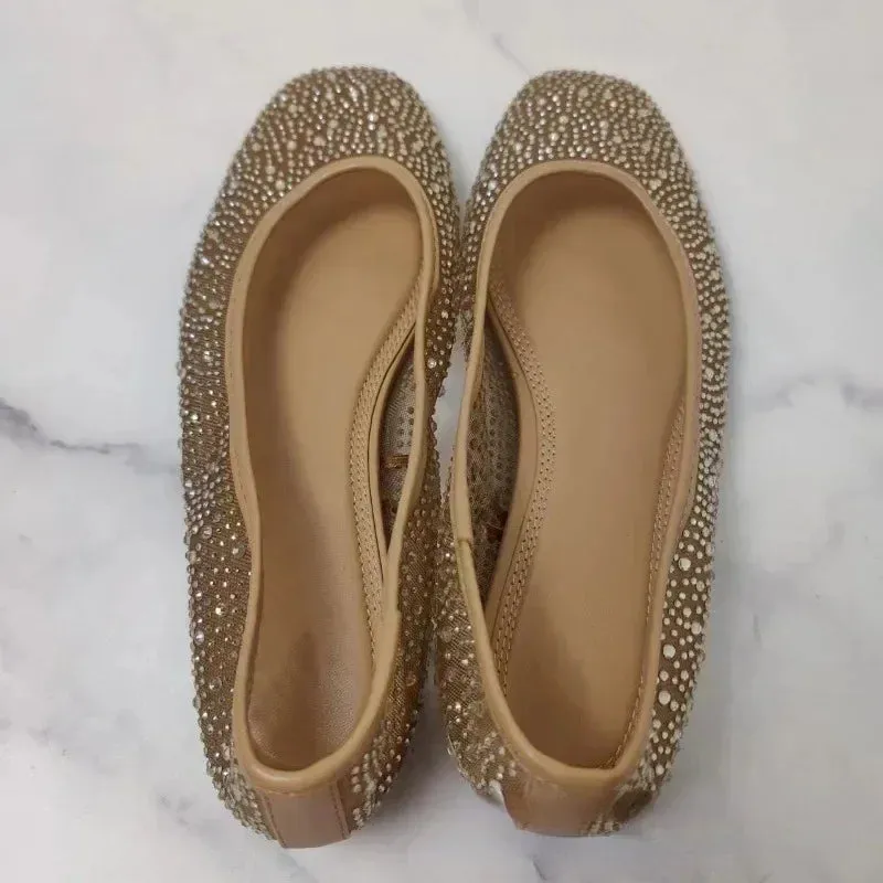 ADVBRIDGE  -  Women's Flats Spring Casual Shoes New Shallow Round Toe Luxury Shiny Diamond Mesh Fabric Comfort Walking Ballet Flat Female