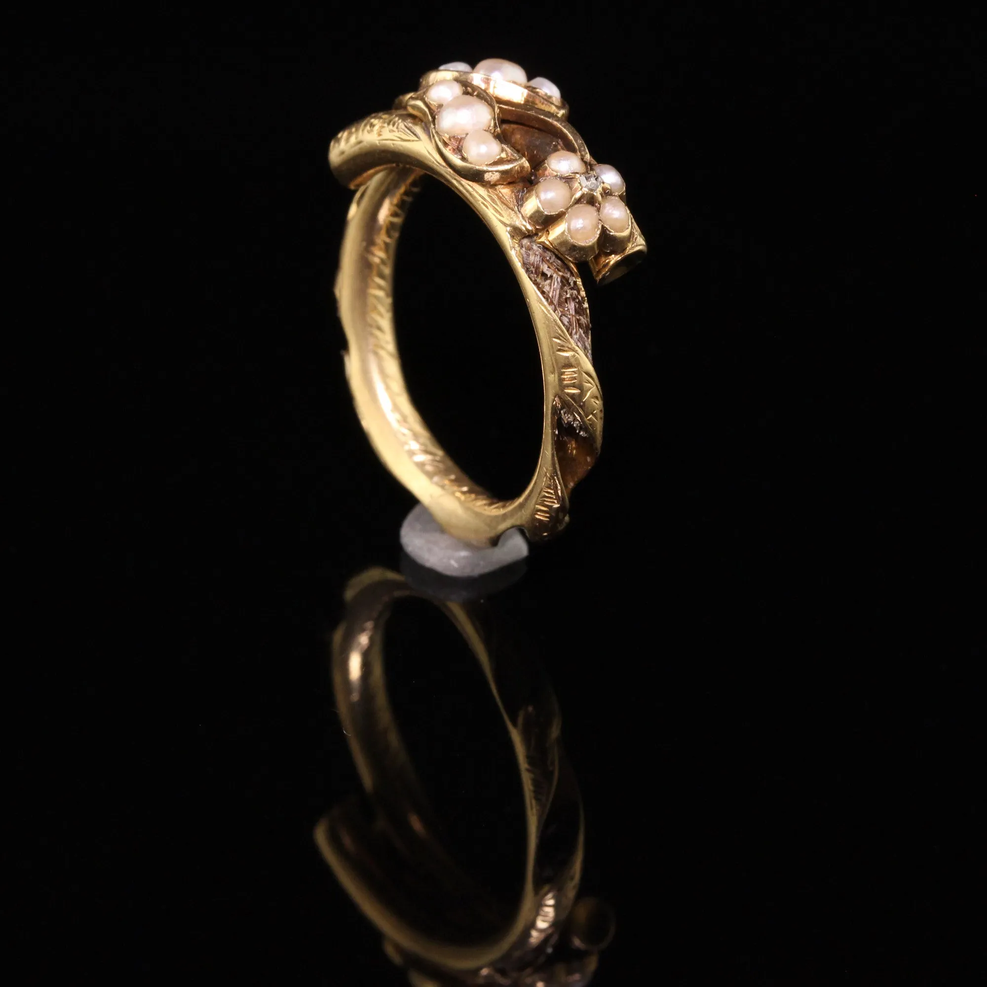 Antique Victorian 18K Yellow Gold Seed Pearl Mourning Ring