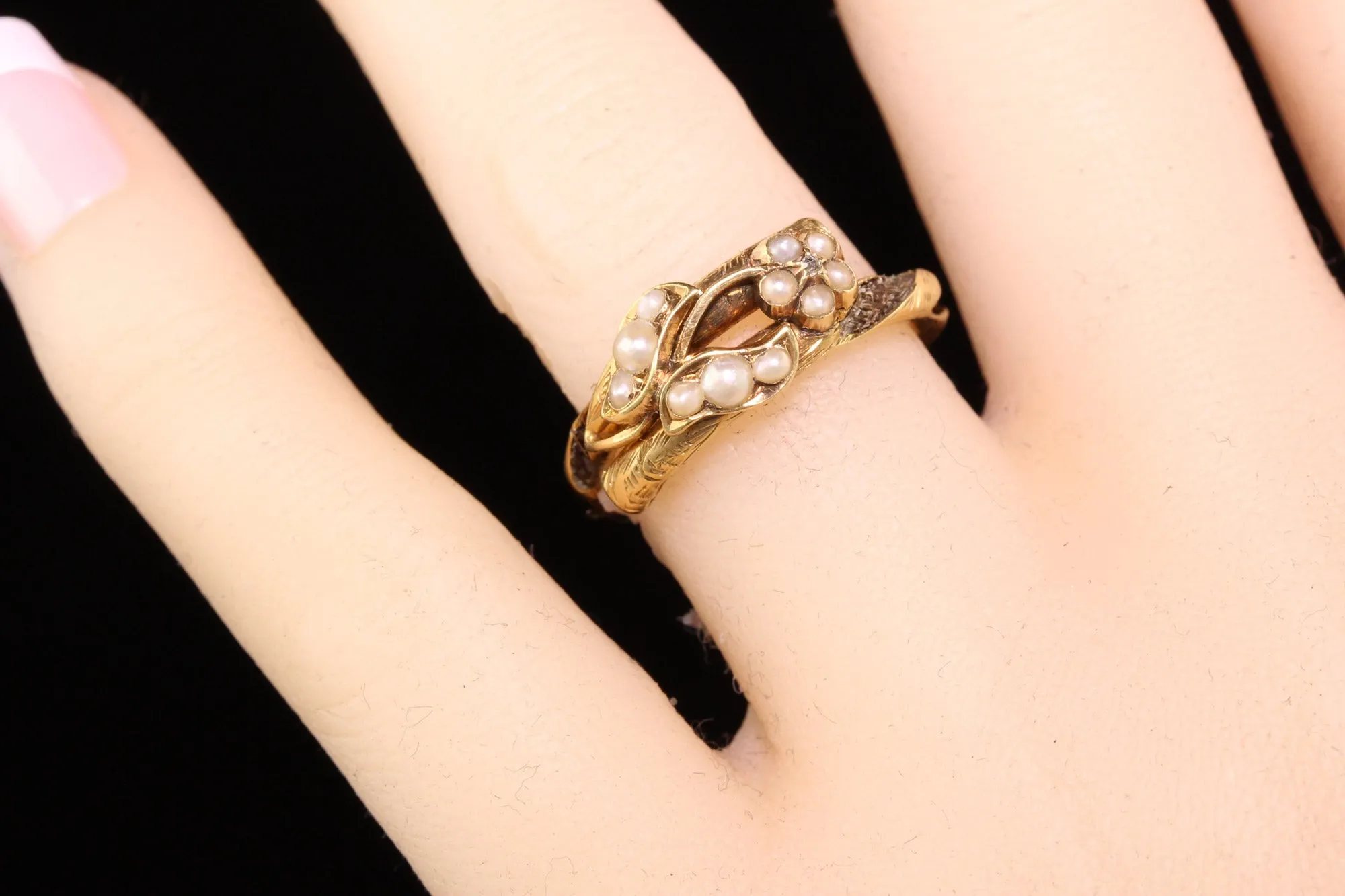 Antique Victorian 18K Yellow Gold Seed Pearl Mourning Ring