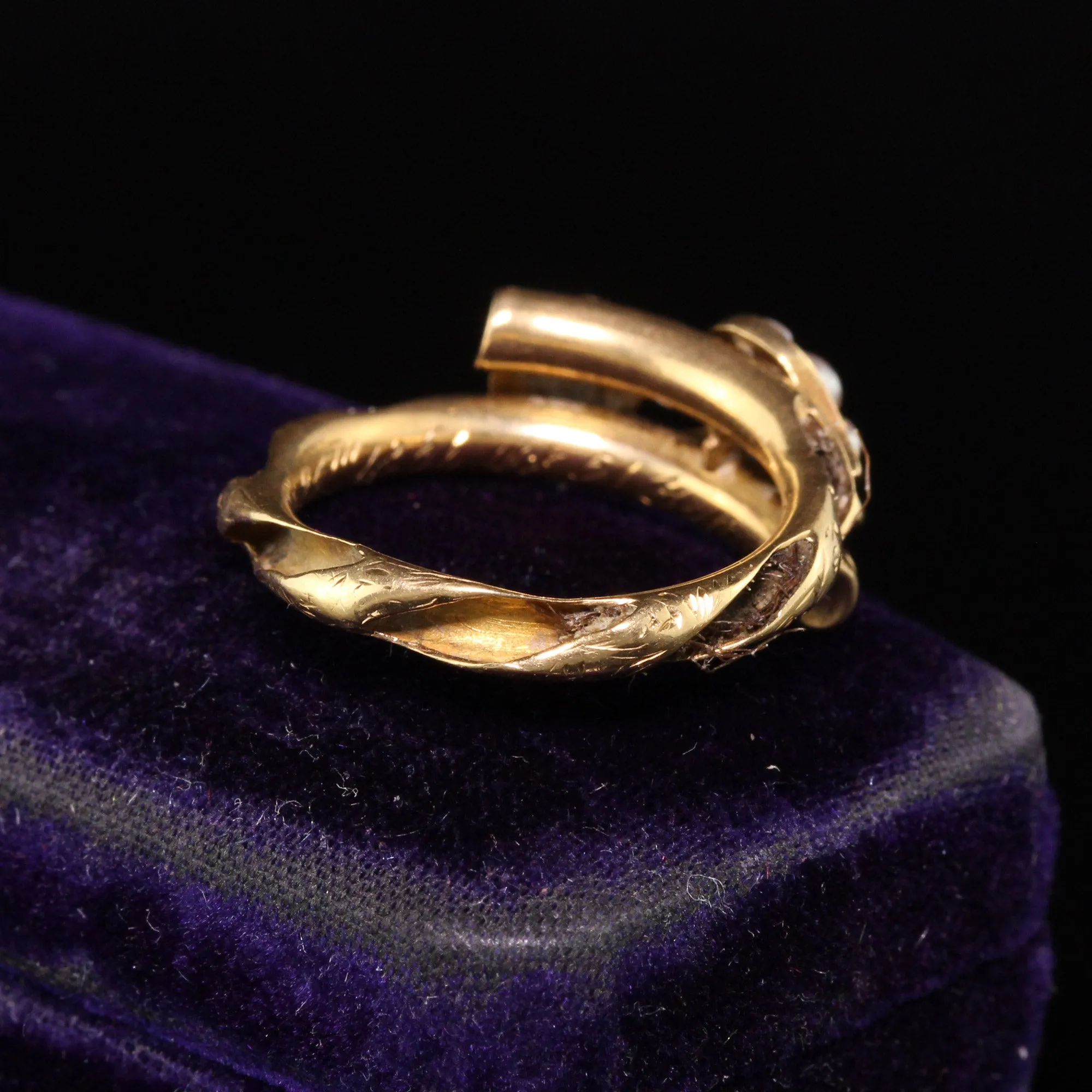 Antique Victorian 18K Yellow Gold Seed Pearl Mourning Ring