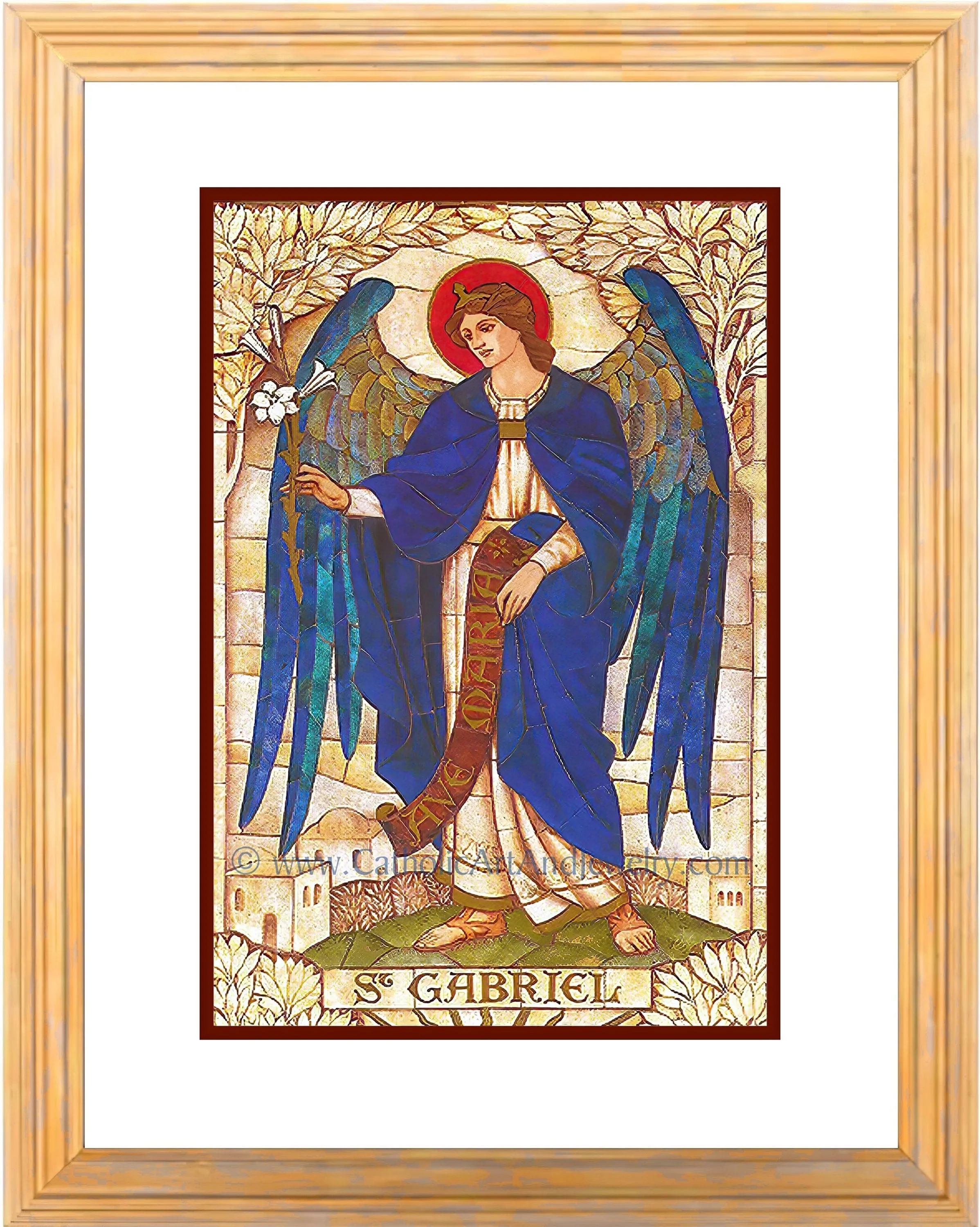 Archangel Gabriel – based on a Vintage Stained Glass Window – Art Nouveau – Catholic Art Print – Archival Quality