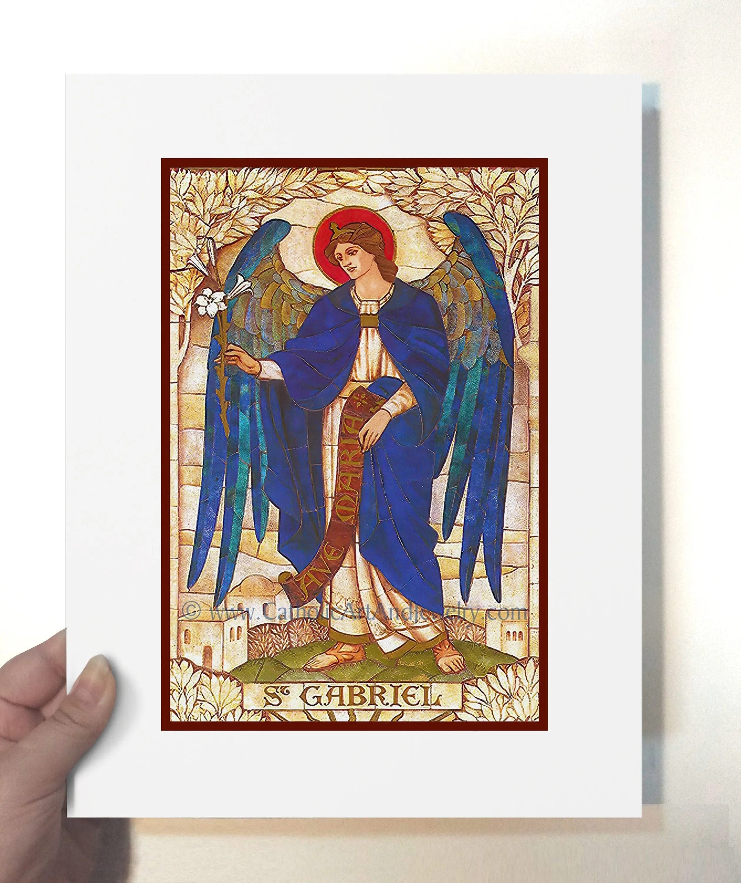 Archangel Gabriel – based on a Vintage Stained Glass Window – Art Nouveau – Catholic Art Print – Archival Quality