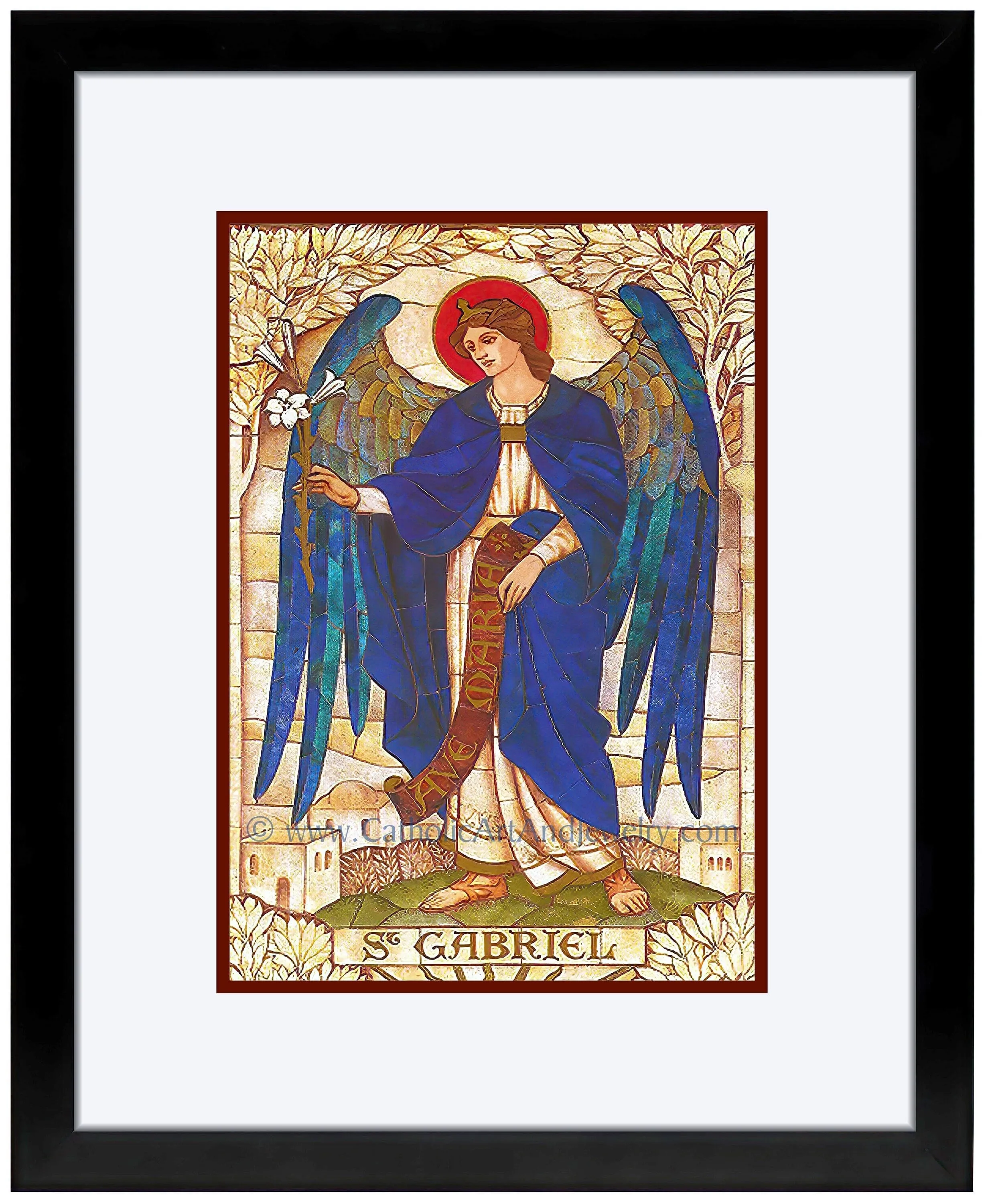 Archangel Gabriel – based on a Vintage Stained Glass Window – Art Nouveau – Catholic Art Print – Archival Quality