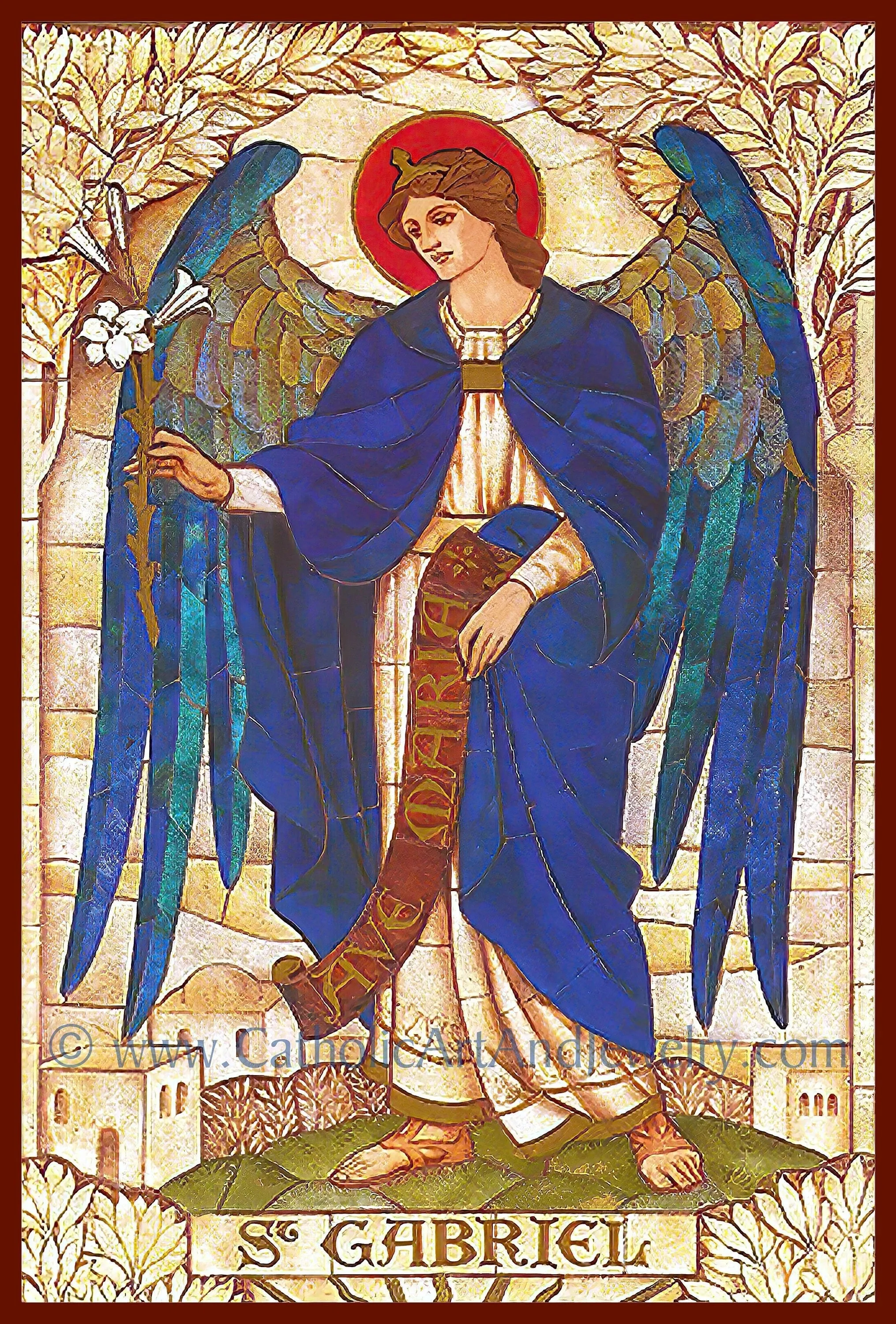 Archangel Gabriel – based on a Vintage Stained Glass Window – Art Nouveau – Catholic Art Print – Archival Quality