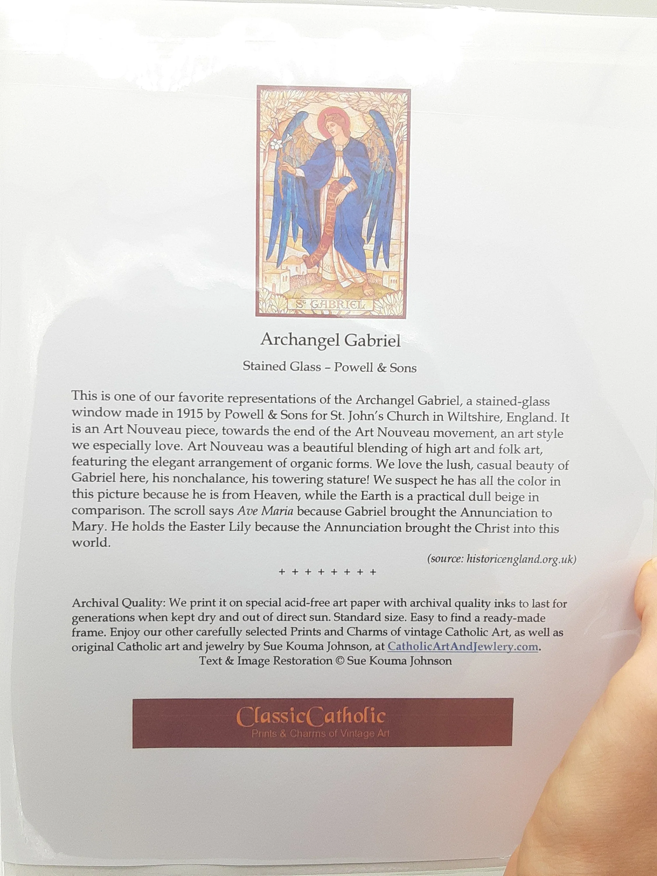 Archangel Gabriel – based on a Vintage Stained Glass Window – Art Nouveau – Catholic Art Print – Archival Quality