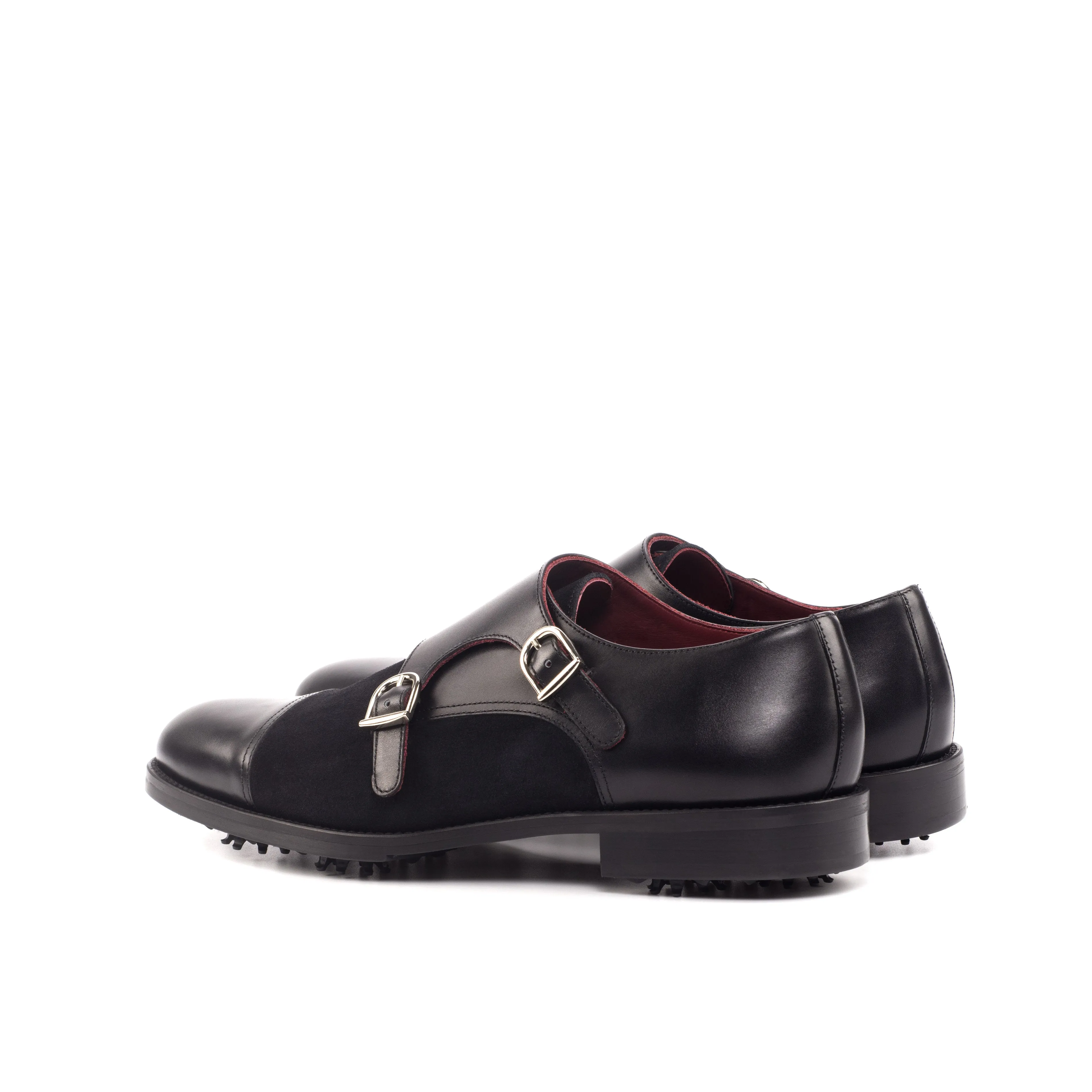 Black Calf & Suede Double Monk-Strap Golf Shoes