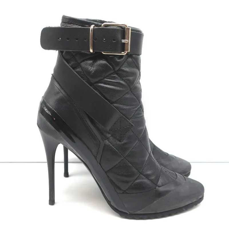 Burberry Brit Beverley 100 Ankle Boots Black Quilted Leather & Rubber Size 37