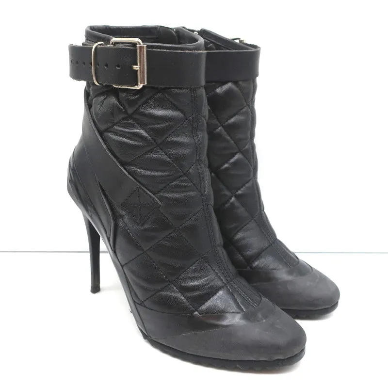 Burberry Brit Beverley 100 Ankle Boots Black Quilted Leather & Rubber Size 37