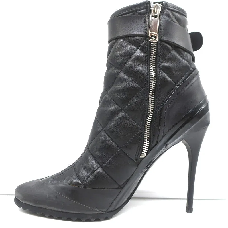 Burberry Brit Beverley 100 Ankle Boots Black Quilted Leather & Rubber Size 37