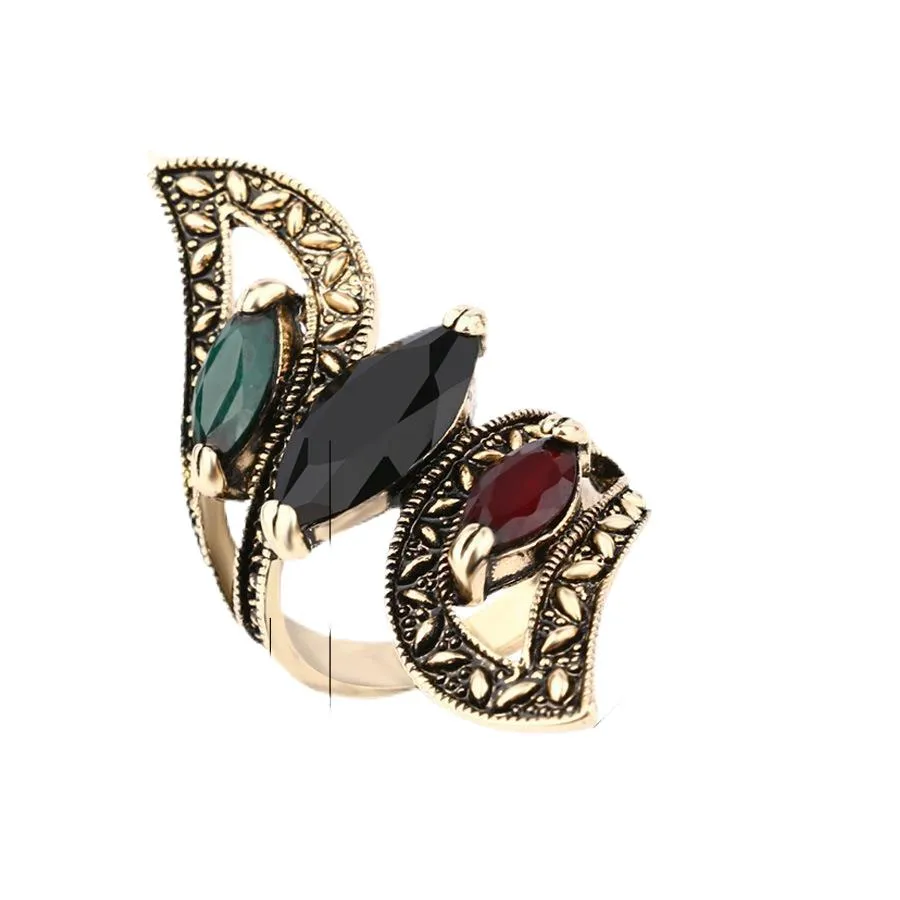 Burgundy & Green Pear Leaves Band Ring