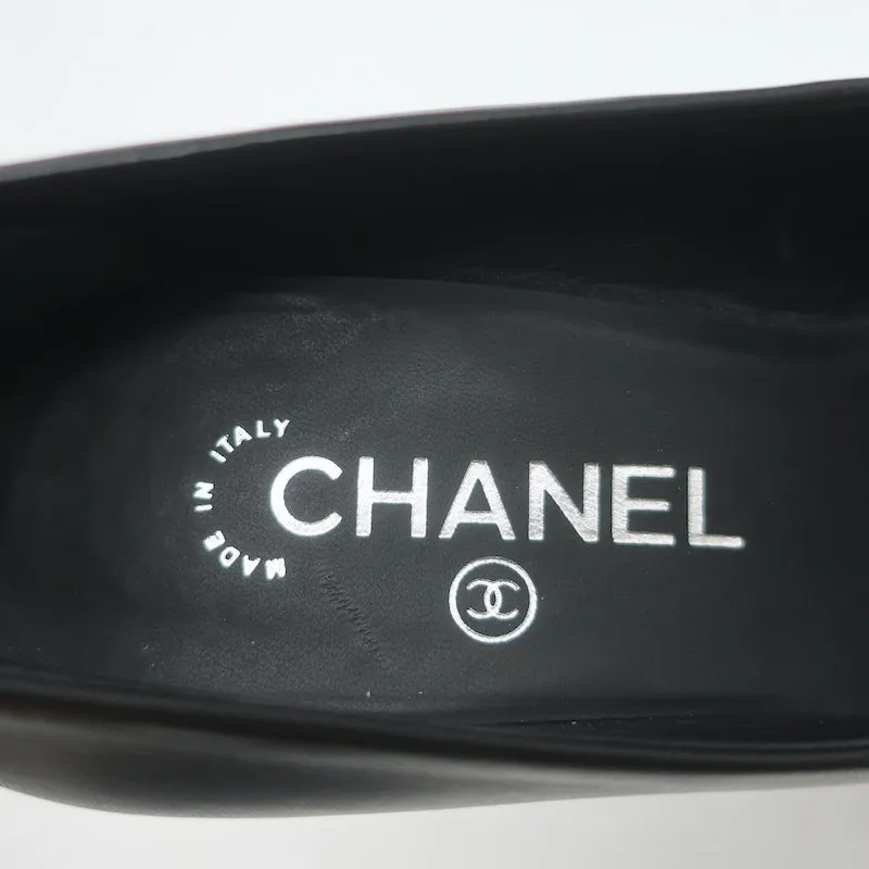 Chanel 14B CC Cap Toe Chain Platform Pumps Black Leather Size 38.5