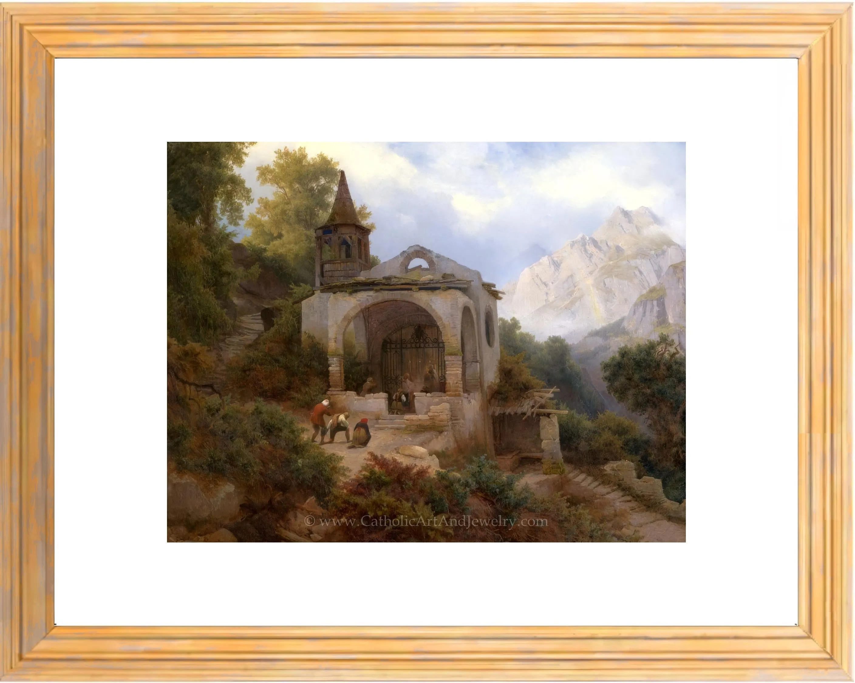 Chapel in the Alps with Pilgrims – Karl Eduard Biermann – Catholic Art Print – Catholic Gift – Archival Quality