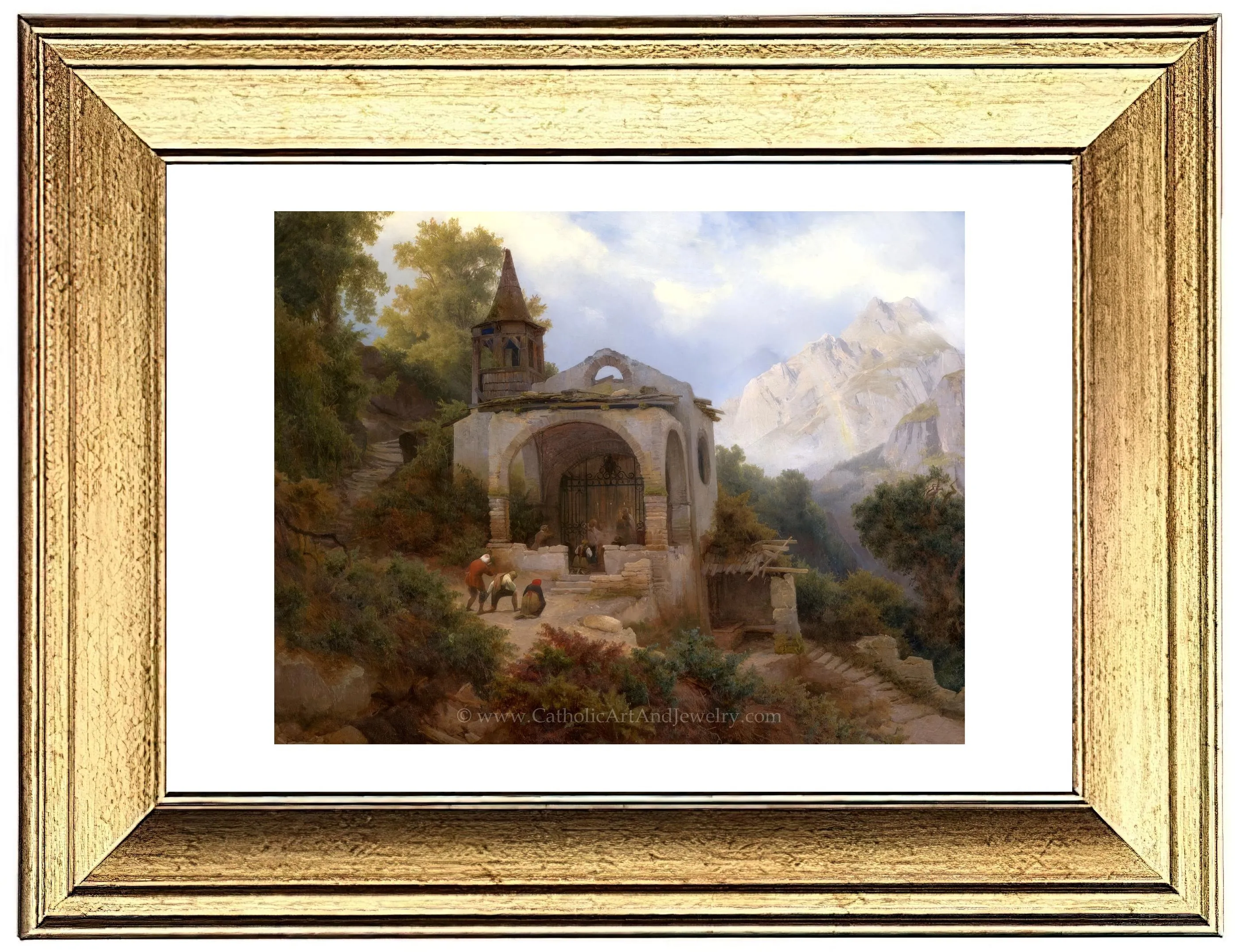 Chapel in the Alps with Pilgrims – Karl Eduard Biermann – Catholic Art Print – Catholic Gift – Archival Quality