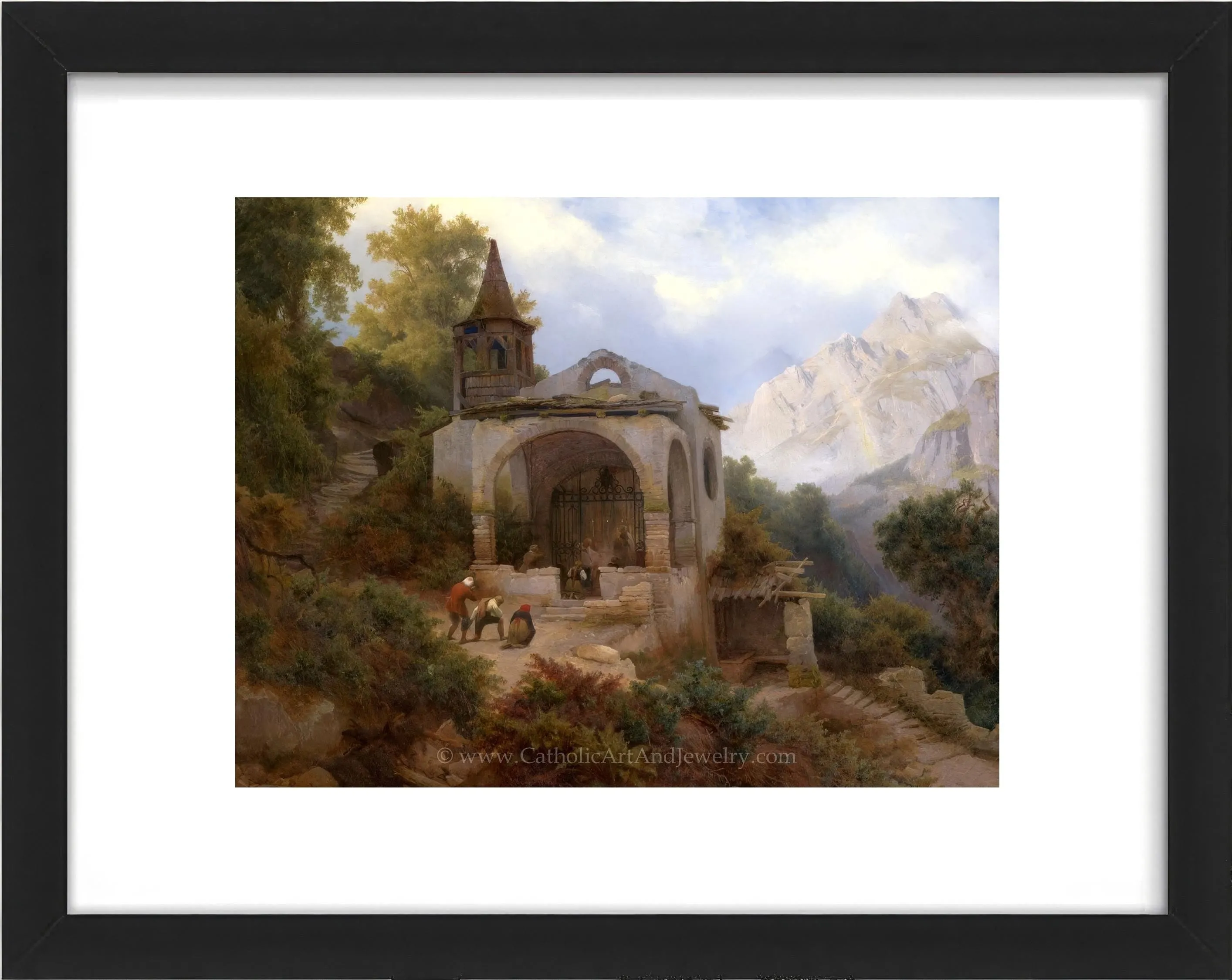 Chapel in the Alps with Pilgrims – Karl Eduard Biermann – Catholic Art Print – Catholic Gift – Archival Quality