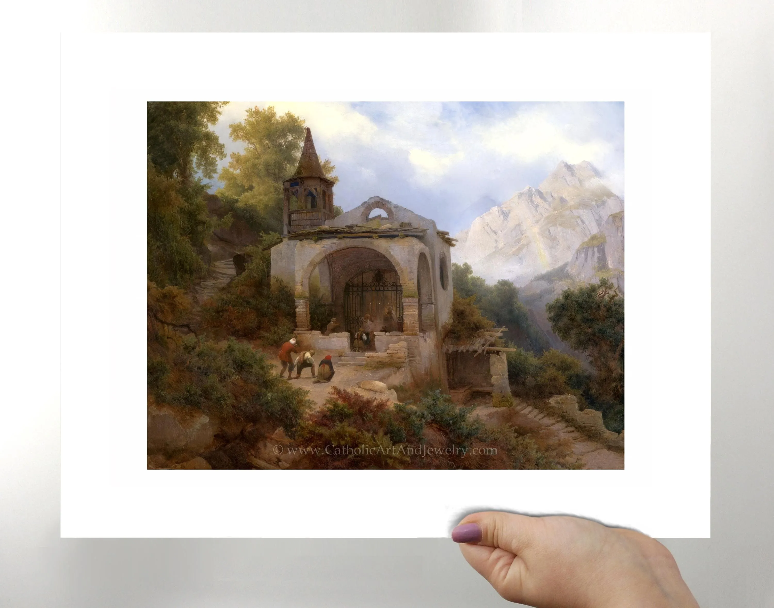 Chapel in the Alps with Pilgrims – Karl Eduard Biermann – Catholic Art Print – Catholic Gift – Archival Quality