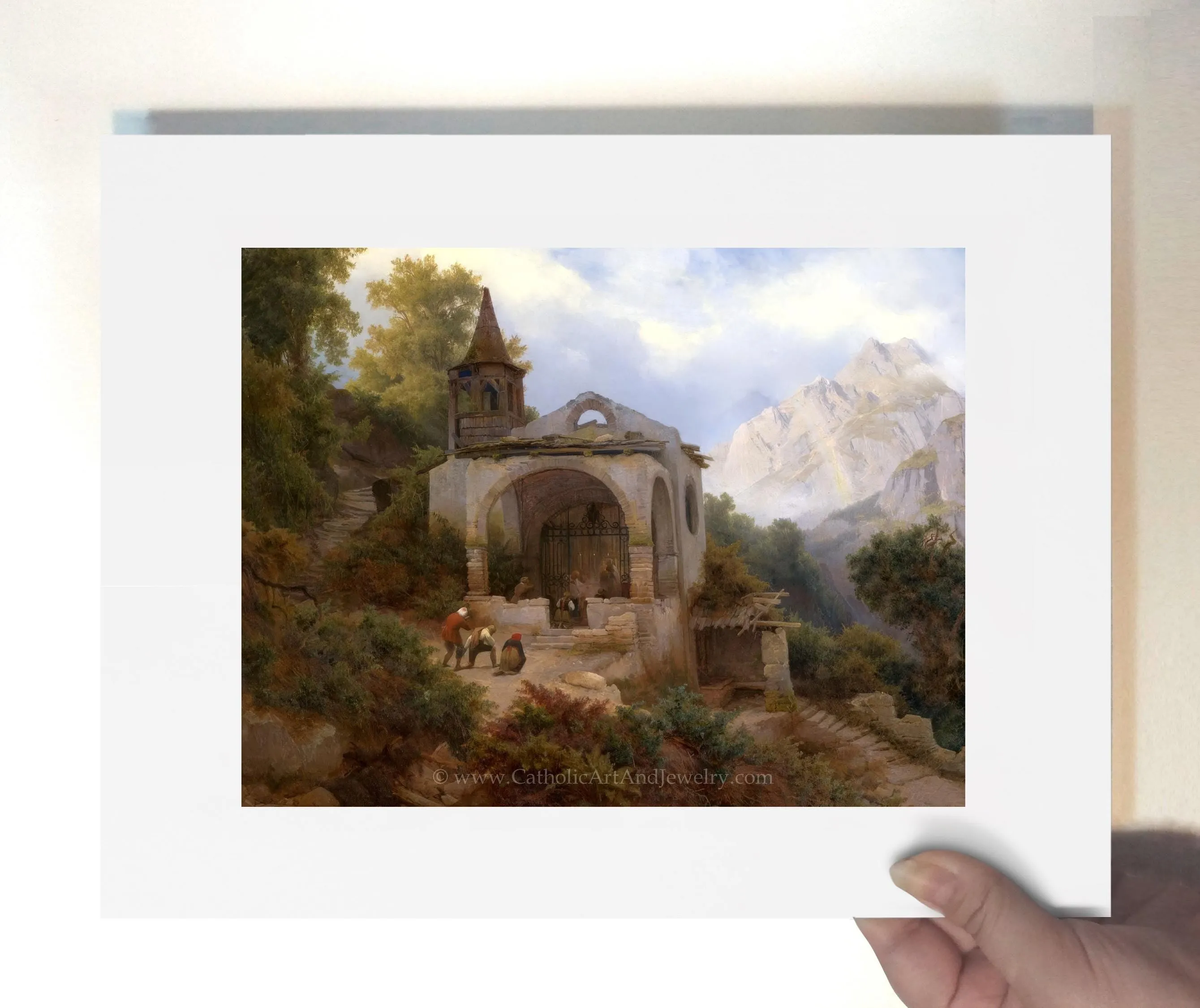 Chapel in the Alps with Pilgrims – Karl Eduard Biermann – Catholic Art Print – Catholic Gift – Archival Quality