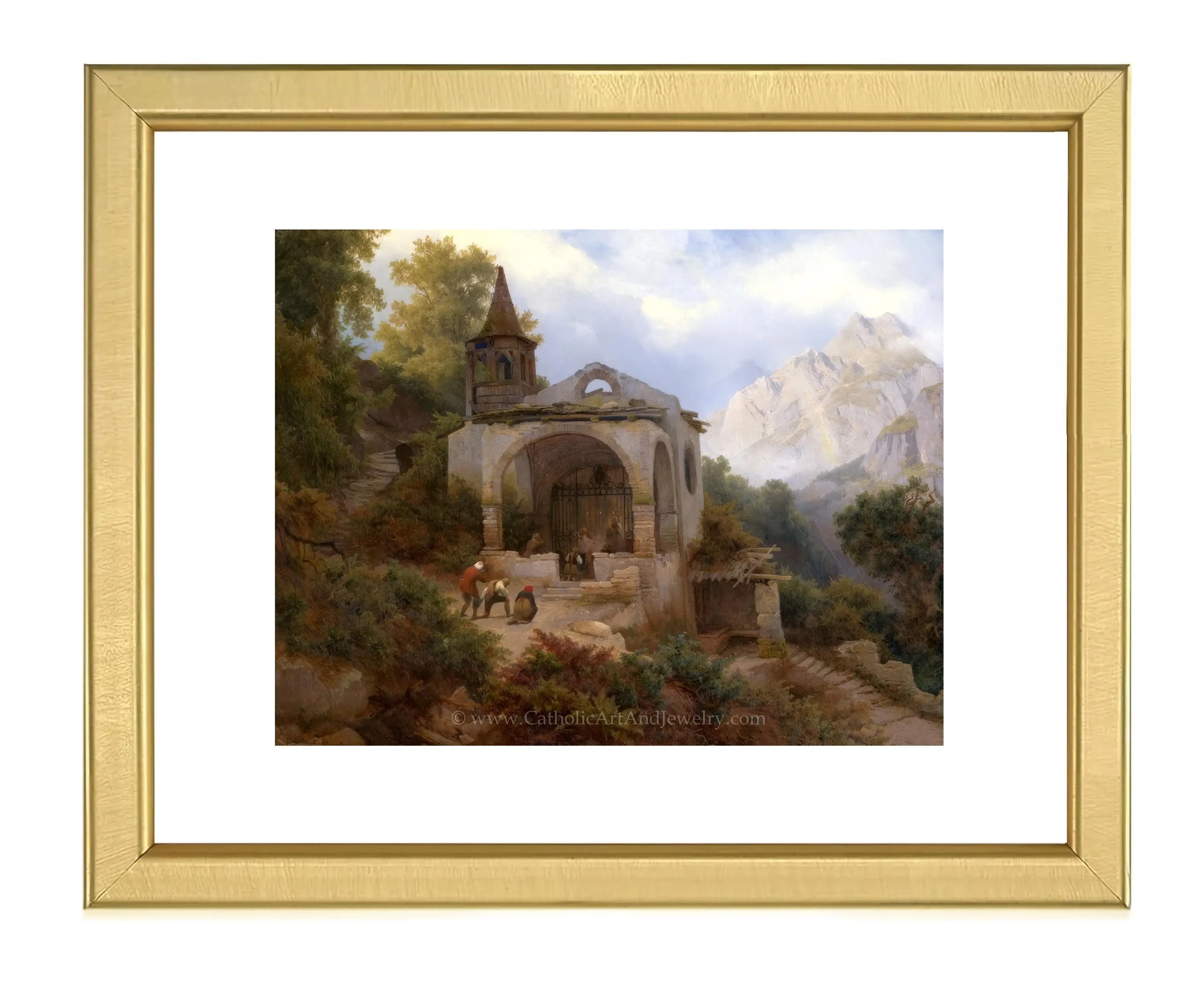 Chapel in the Alps with Pilgrims – Karl Eduard Biermann – Catholic Art Print – Catholic Gift – Archival Quality