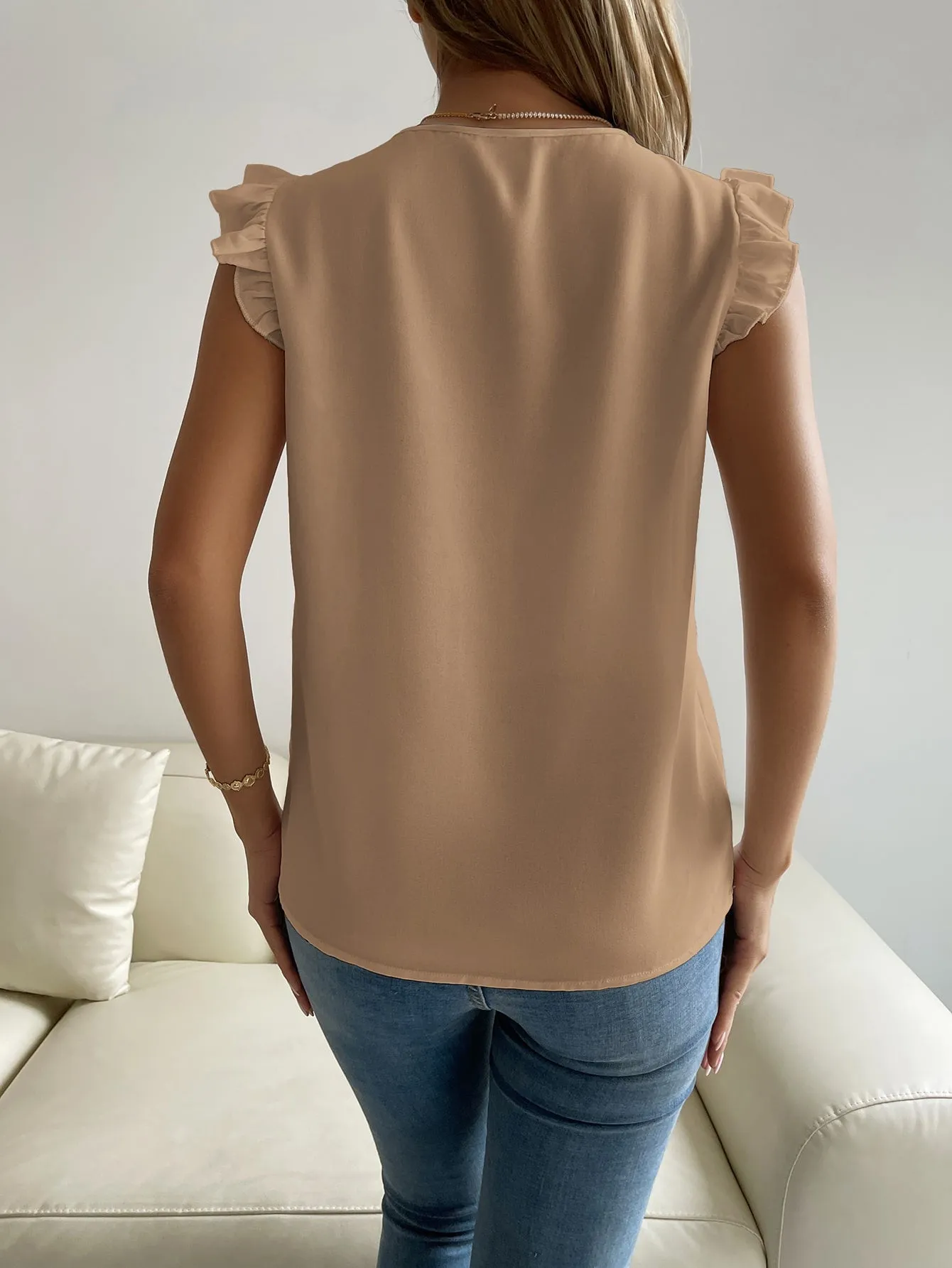 Cherry Vibes Blusa Panel con Encaje y Volante -