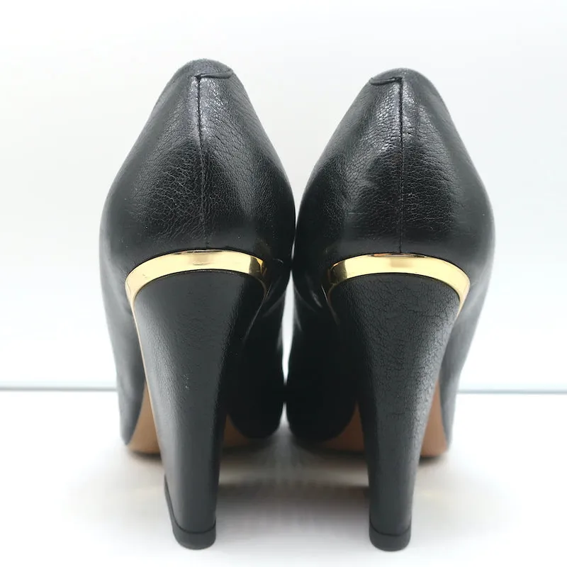 Chloe Beckie Metal-Trim Pumps Black Leather Size 36 Pointed Toe Heels