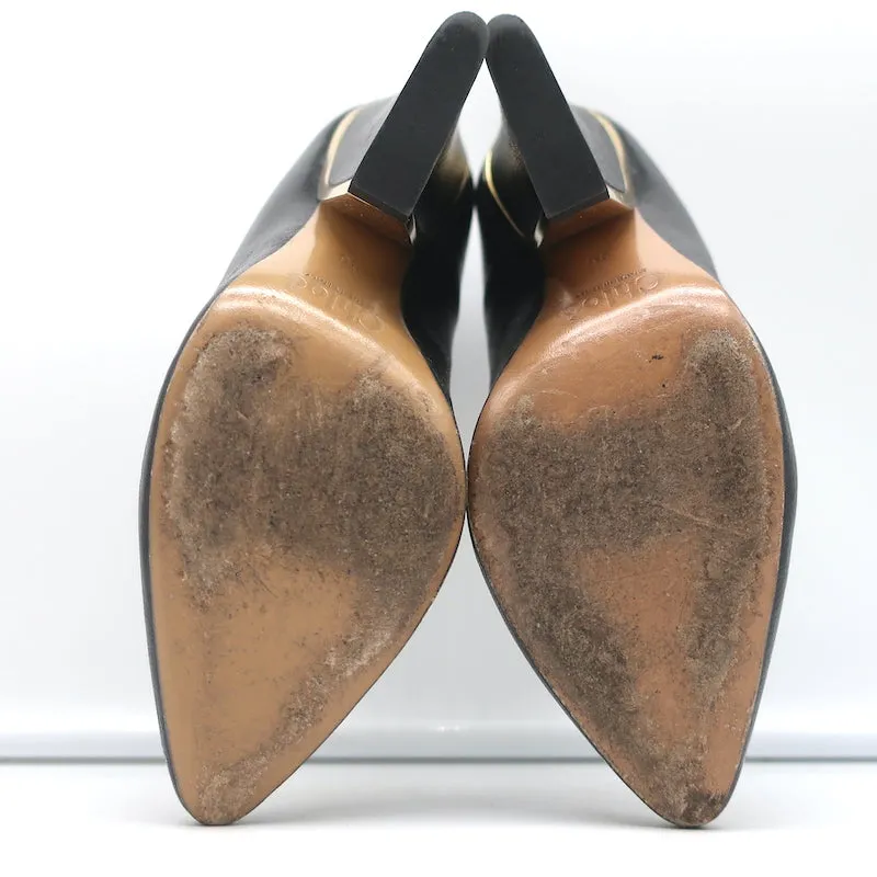 Chloe Beckie Metal-Trim Pumps Black Leather Size 36 Pointed Toe Heels