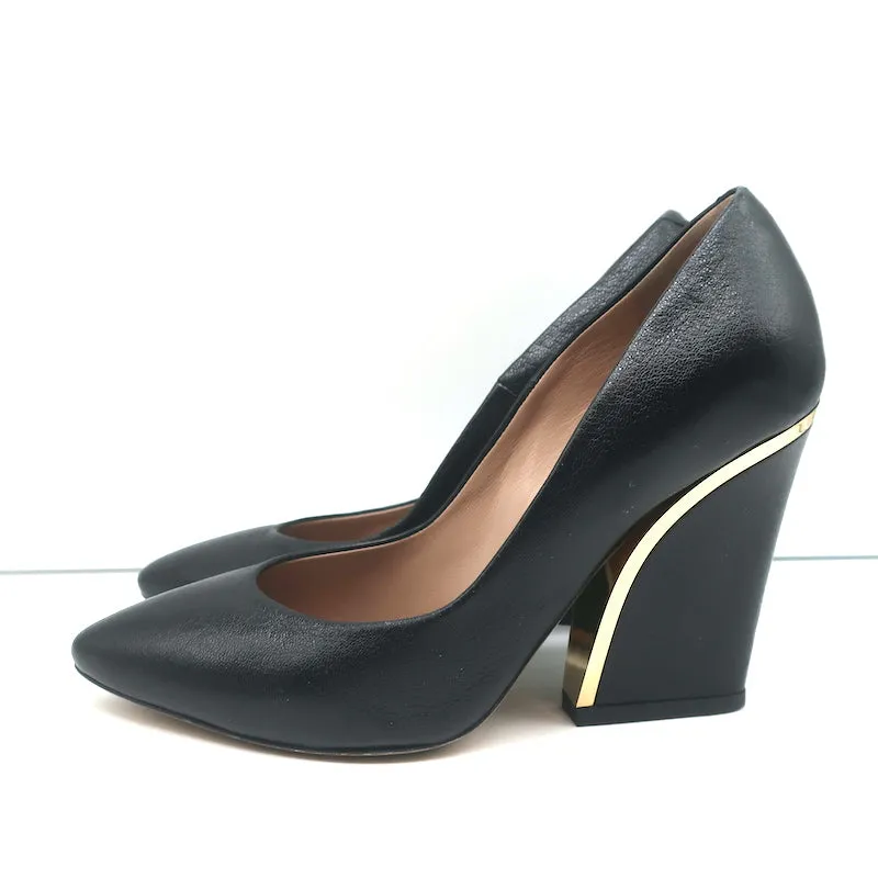 Chloe Beckie Metal-Trim Pumps Black Leather Size 36 Pointed Toe Heels