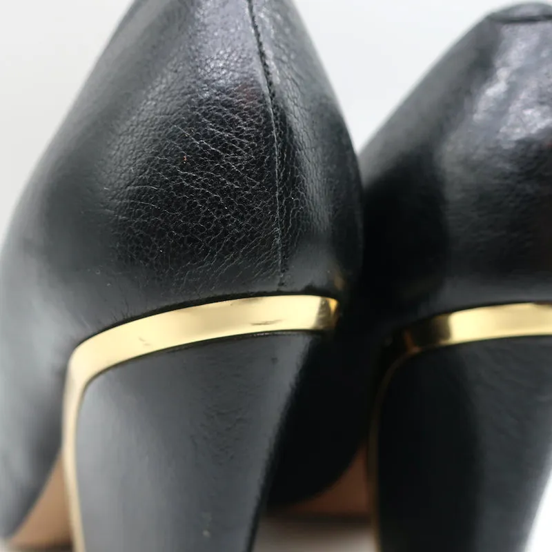 Chloe Beckie Metal-Trim Pumps Black Leather Size 36 Pointed Toe Heels