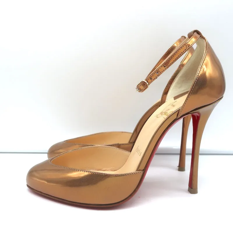 Christian Louboutin Dollyla d'Orsay Pumps Gold Metallic Patent Leather Size 37