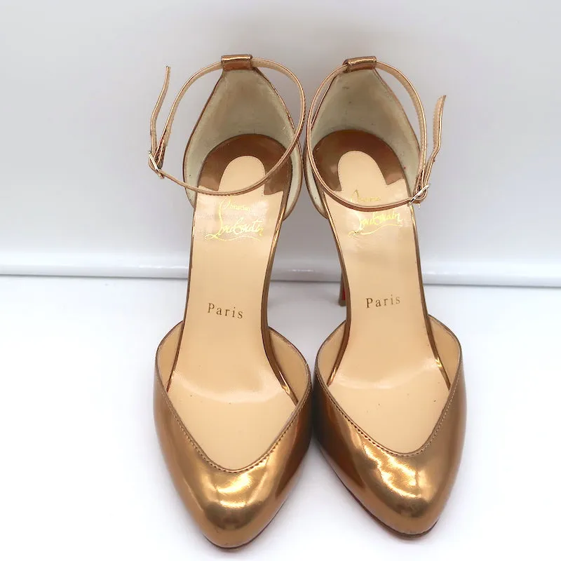 Christian Louboutin Dollyla d'Orsay Pumps Gold Metallic Patent Leather Size 37