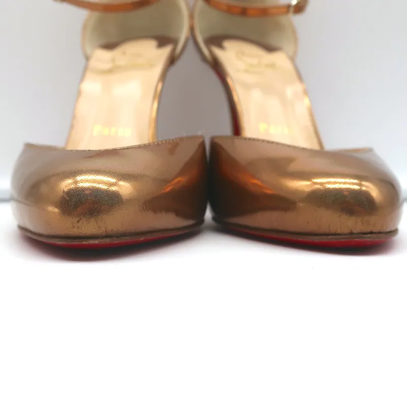 Christian Louboutin Dollyla d'Orsay Pumps Gold Metallic Patent Leather Size 37