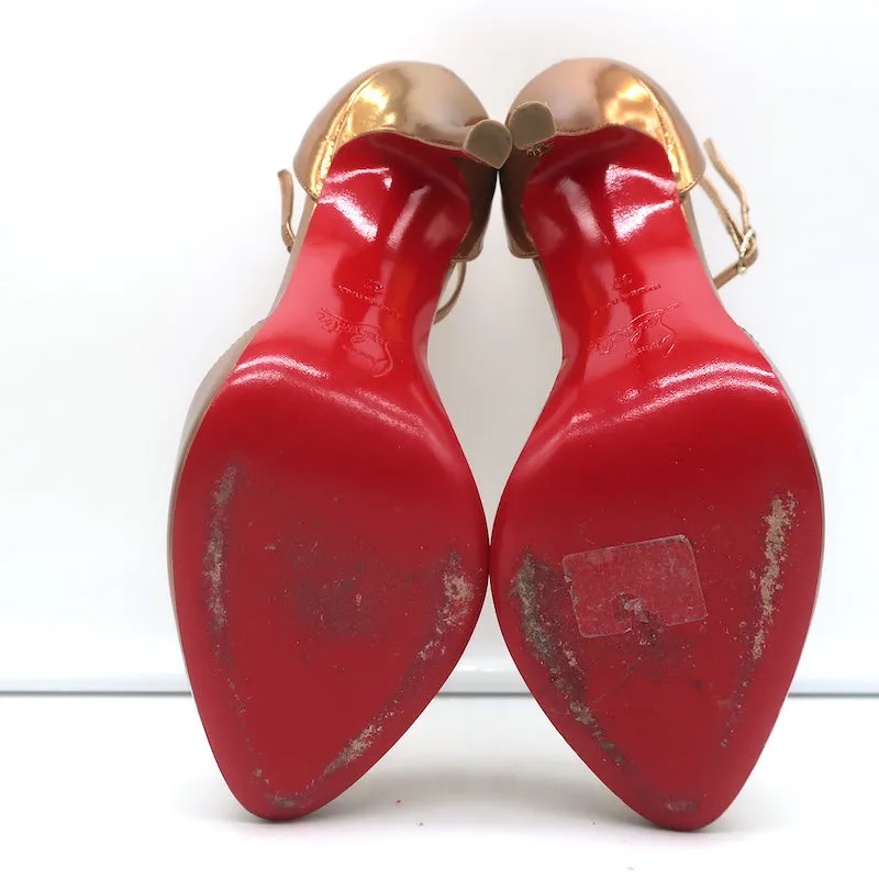 Christian Louboutin Dollyla d'Orsay Pumps Gold Metallic Patent Leather Size 37