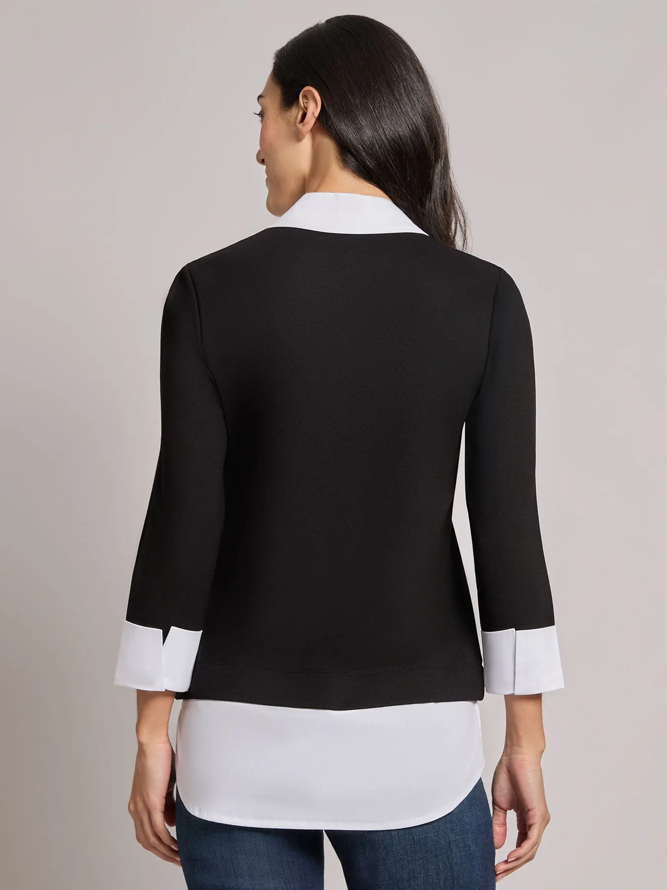 Collared Shirt V-Neck Two-Fer Top