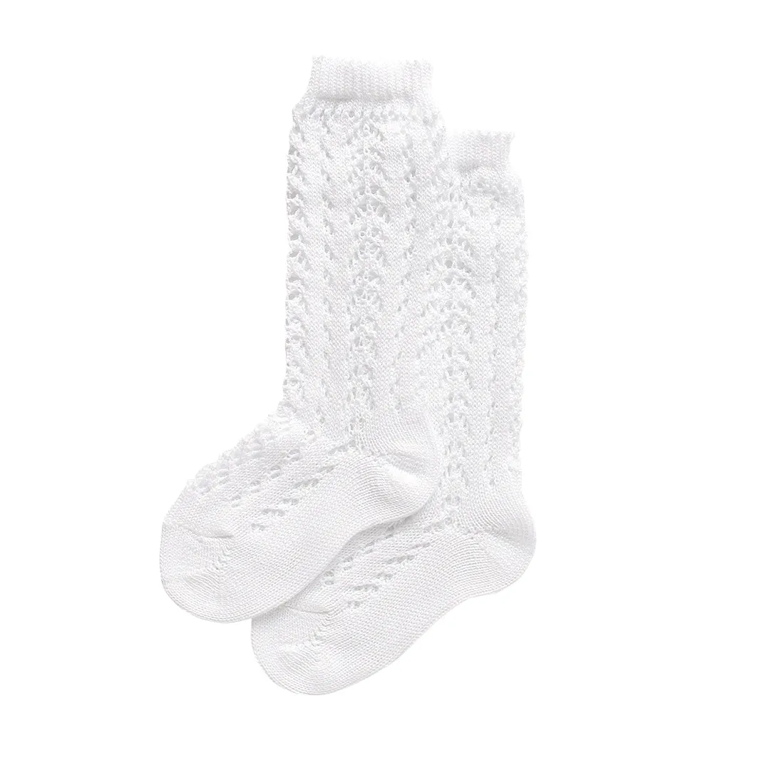 condor knee high socks - white lacework cotton