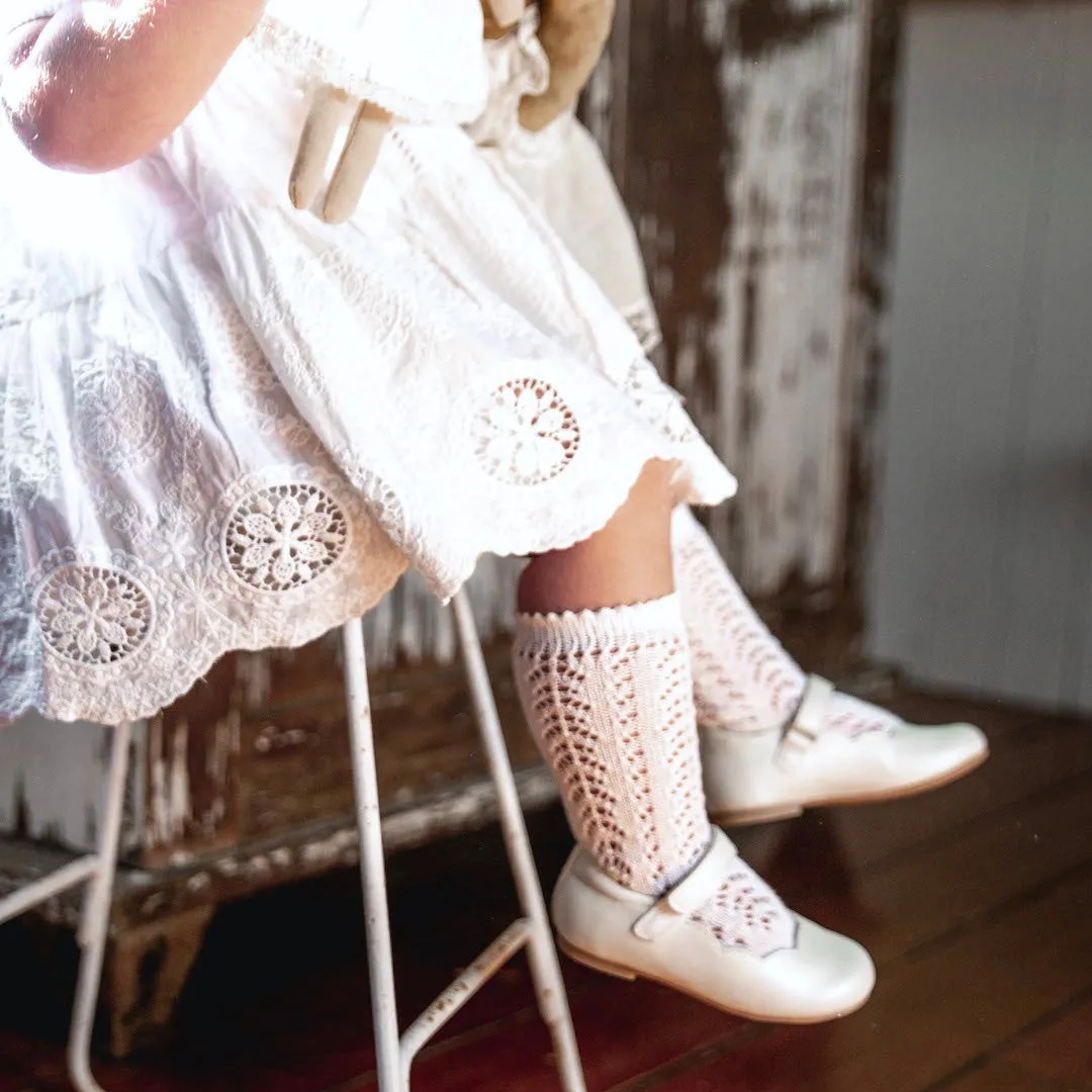 condor knee high socks - white lacework cotton