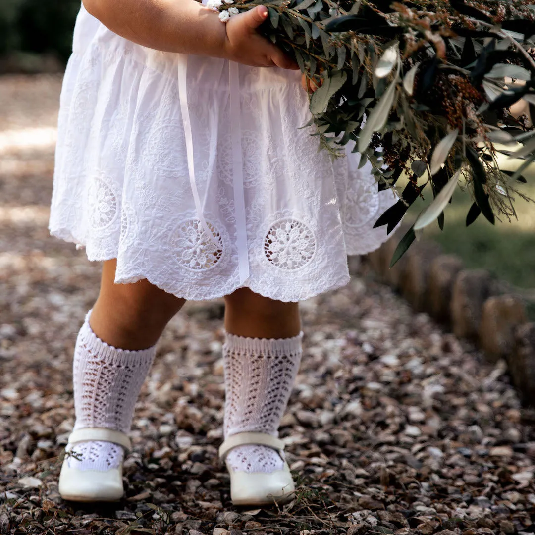condor knee high socks - white lacework cotton