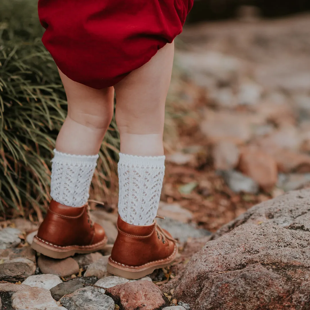 condor knee high socks - white lacework cotton