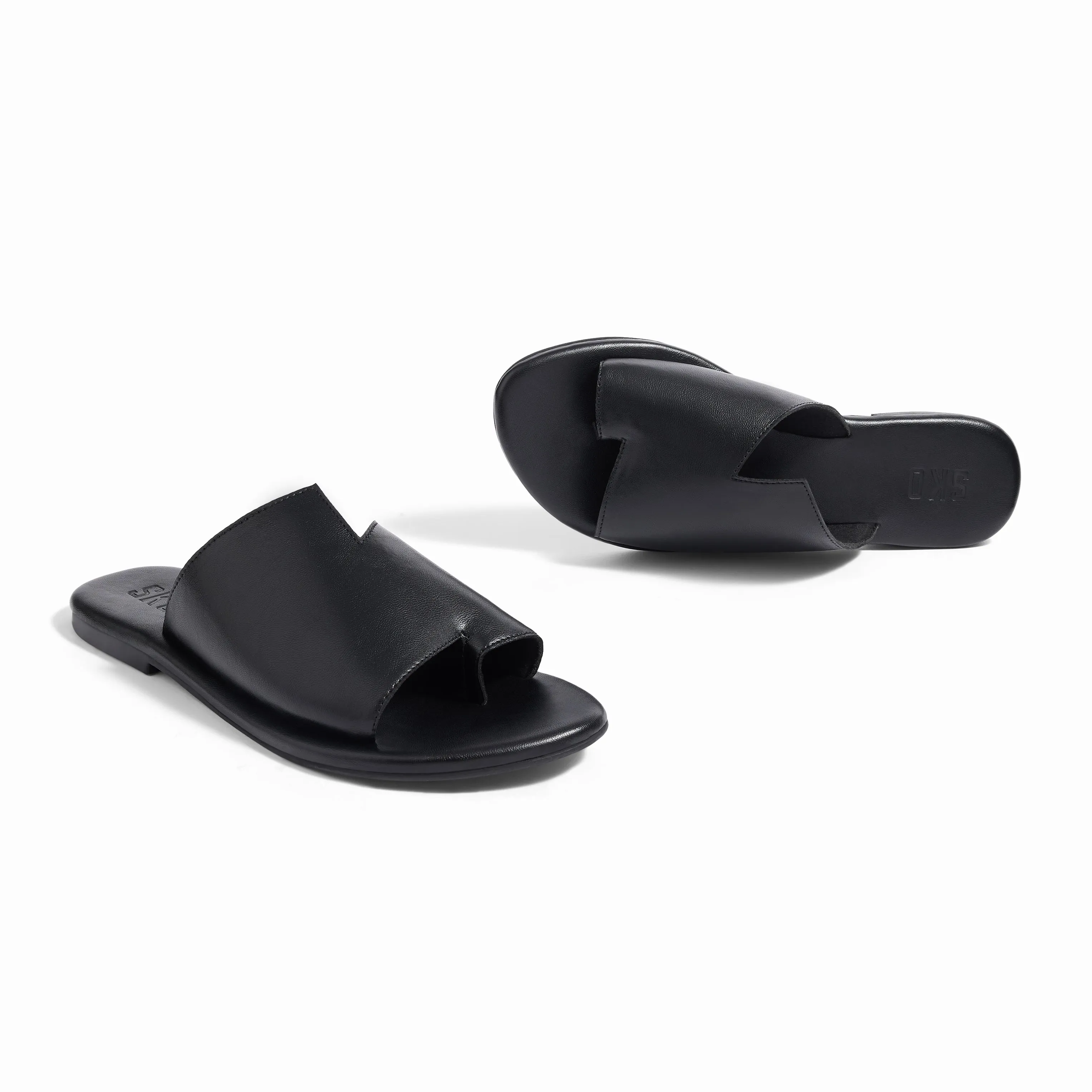 Corfu Black Flat Sandals For Women