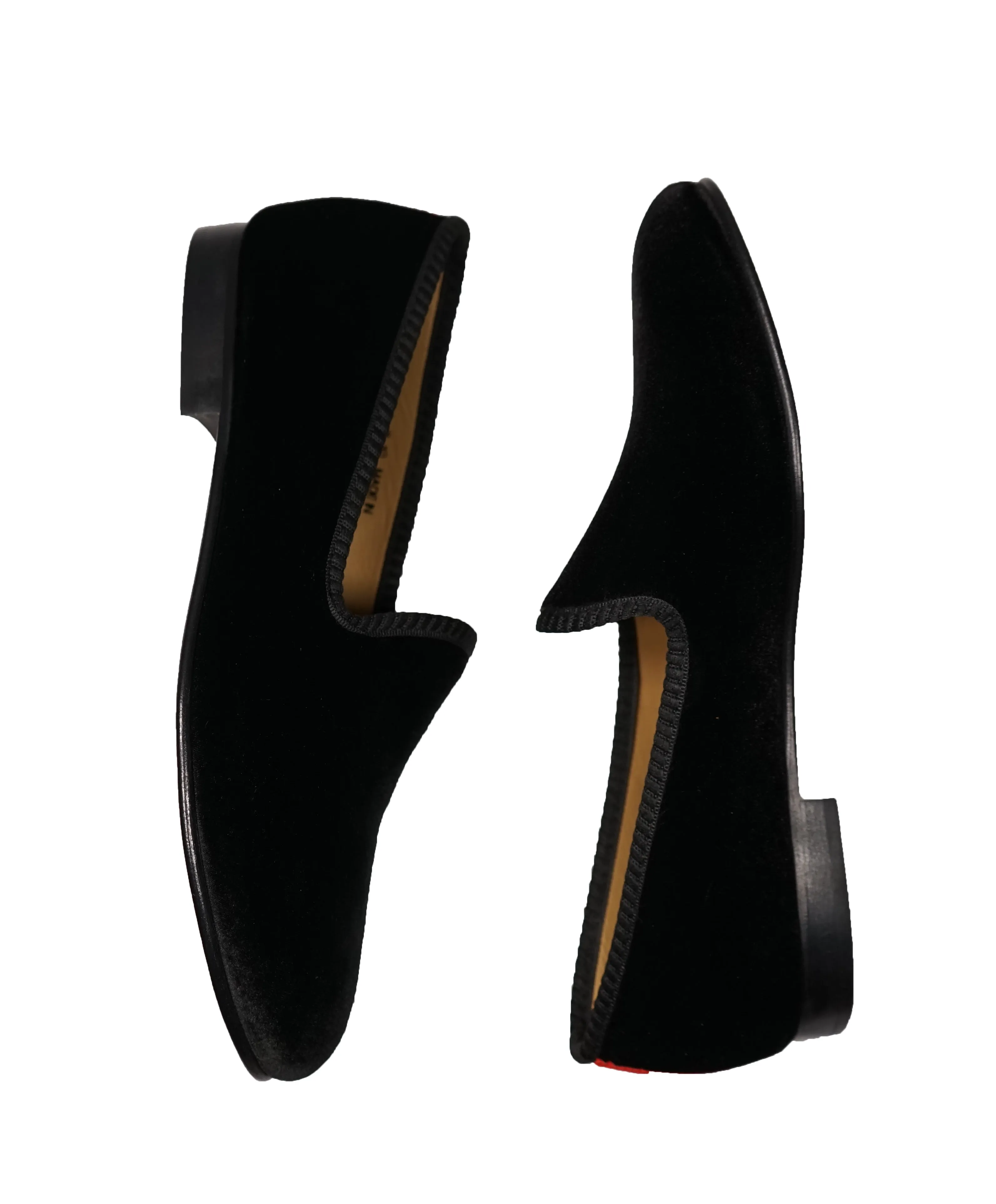 DEL TORO - Black Red Stripe Velvet Smoking Slippers Loafers - L9.5/R10
