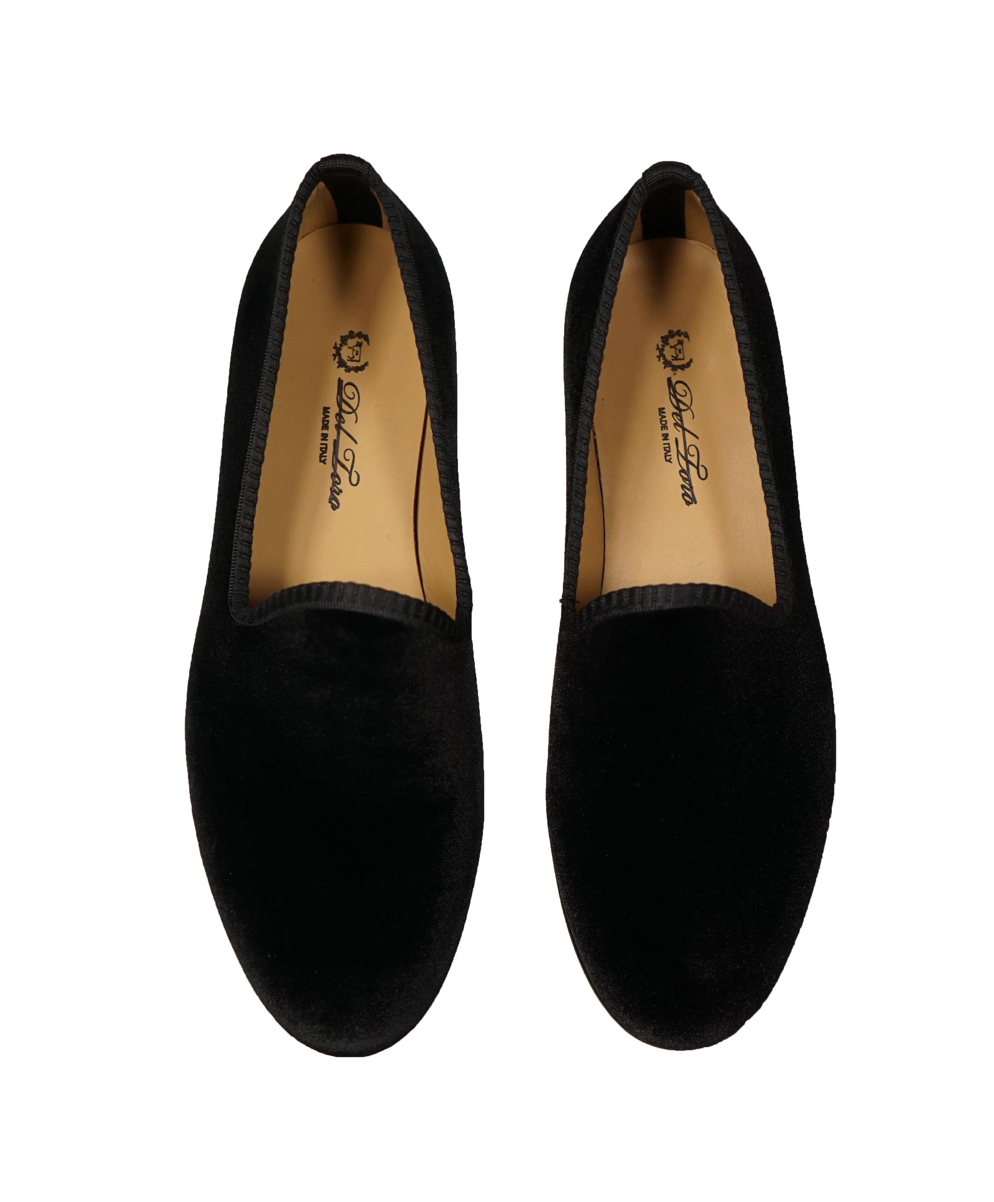 DEL TORO - Black Red Stripe Velvet Smoking Slippers Loafers - L9.5/R10