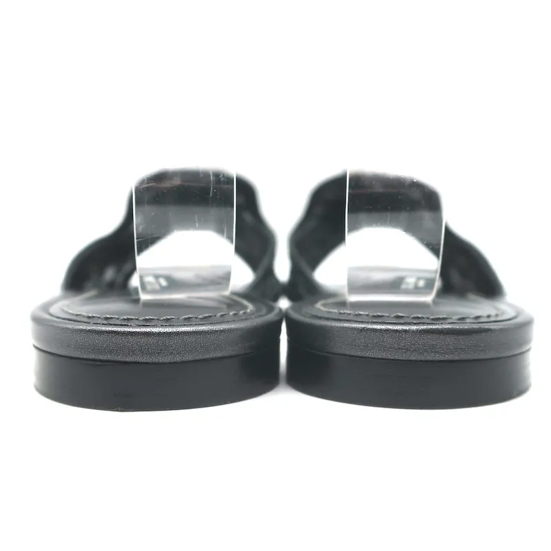 Dolce & Gabbana Sofia Crystal-Embellished Lace Slides Gunmetal Leather Size 38