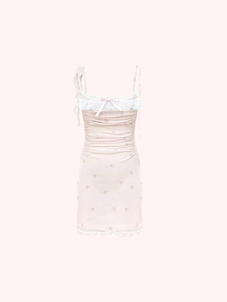 Dreamy Bow Lace Slip Long Short Dress
