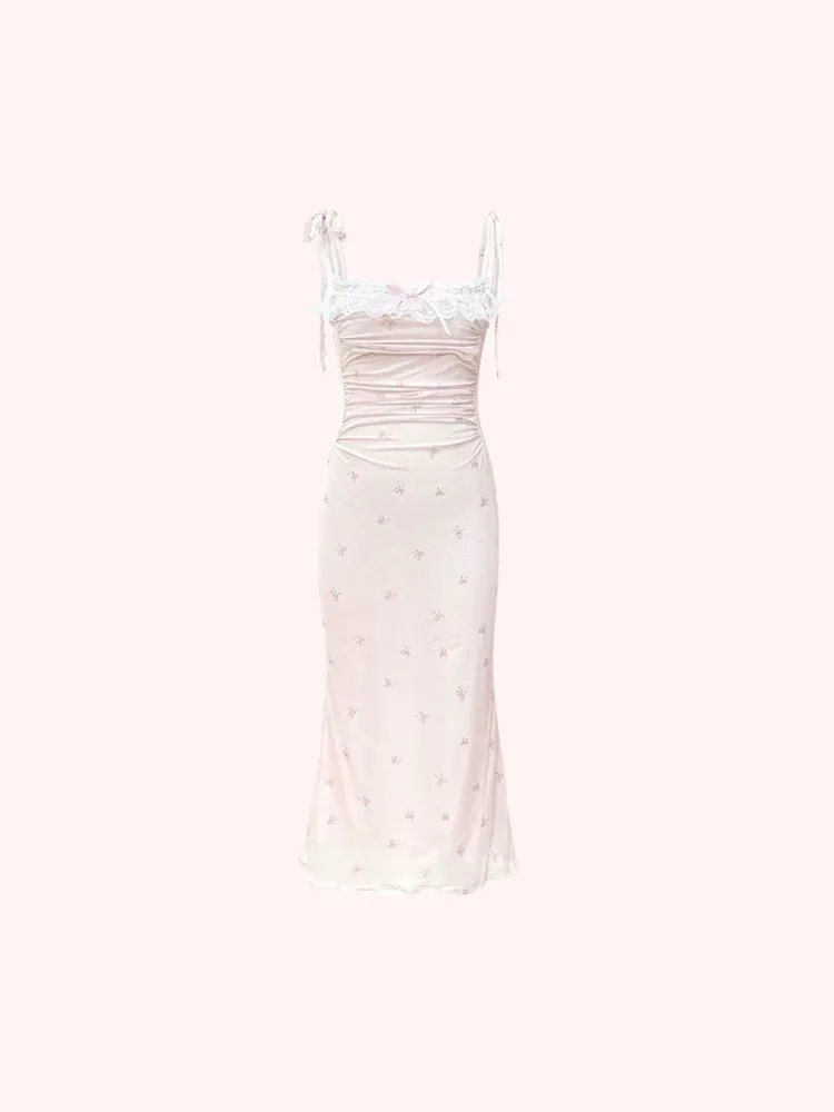 Dreamy Bow Lace Slip Long Short Dress