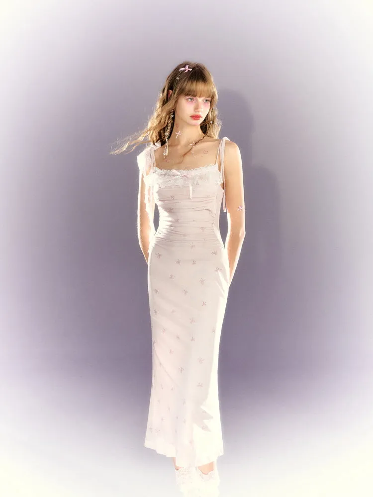 Dreamy Bow Lace Slip Long Short Dress
