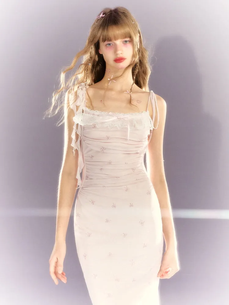 Dreamy Bow Lace Slip Long Short Dress
