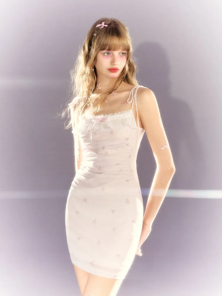 Dreamy Bow Lace Slip Long Short Dress