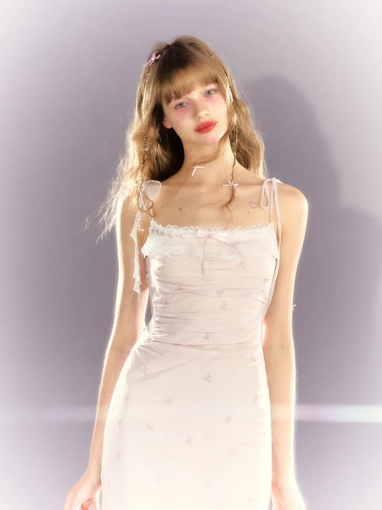 Dreamy Bow Lace Slip Long Short Dress