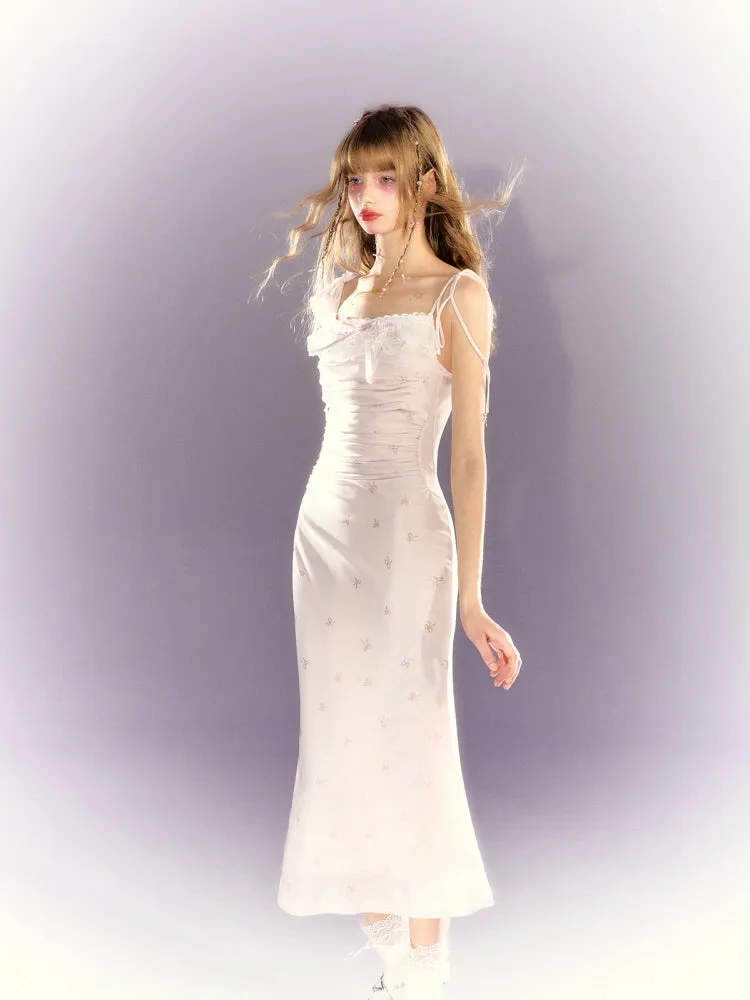 Dreamy Bow Lace Slip Long Short Dress